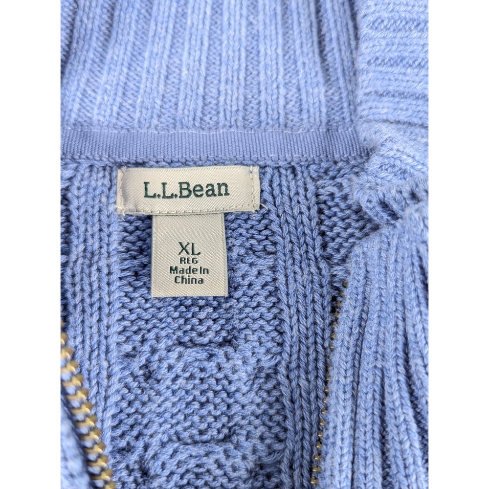LL Bean Women XL Blue Cable Knit Full Zip Cotton Cardigan Sweater 298836 - Picture 6 of 13